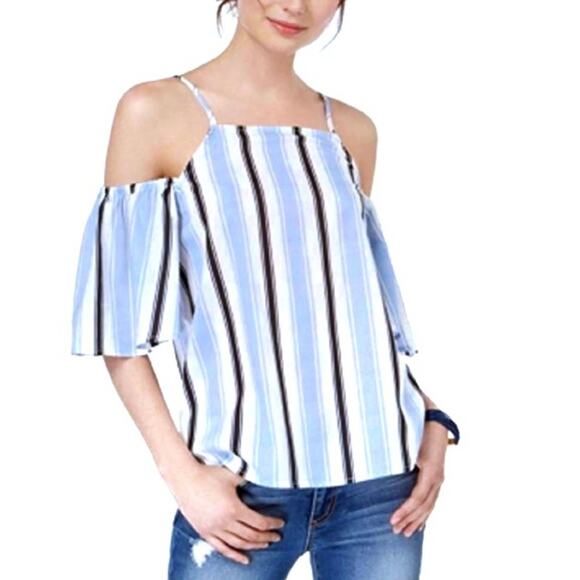 NWT Almost Famous | Open Shoulder Striped Top - Picture 1 of 6